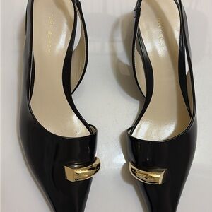 Tory Burch Black Heels with Gold Accents